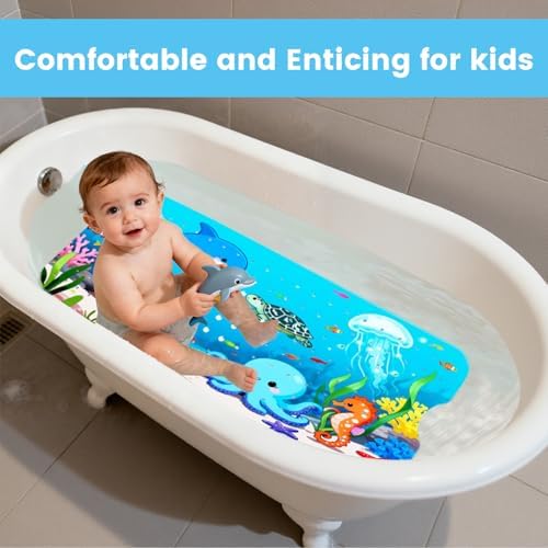Bathtub Mat for Kids Non Slip, Bath Shower Mat, 40 * 16inch, Under the Sea - Image 2
