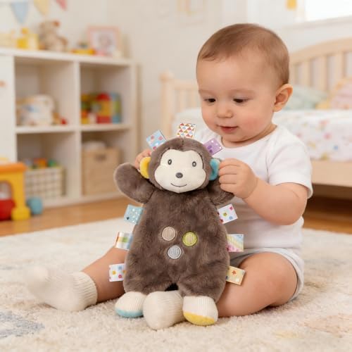 CREVENT Cozy Plush Baby Animal Head Security Blanket, Soft Monkey Lovey - Image 3
