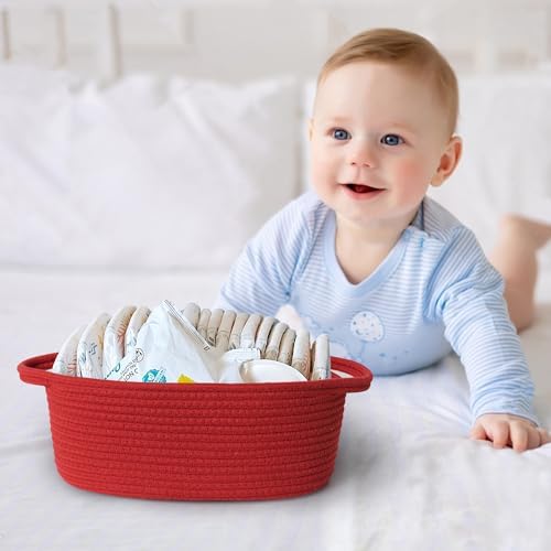 MEGASKET Red Woven Basket, Cute Cotton Rope Cat Dog Toy Bin Box, Small Woven Bin - Image 4