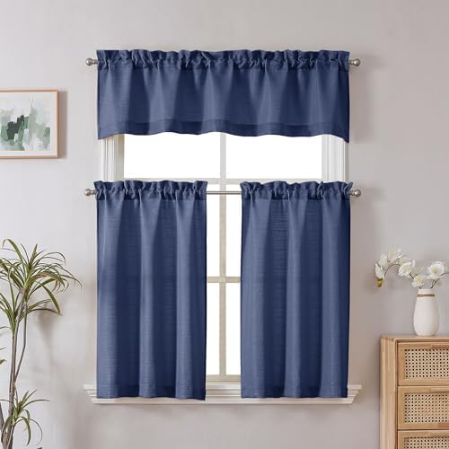 Chyhomenyc Blue Valance for Windows, Light Filtering Faux Linen Solid Short - Image 2