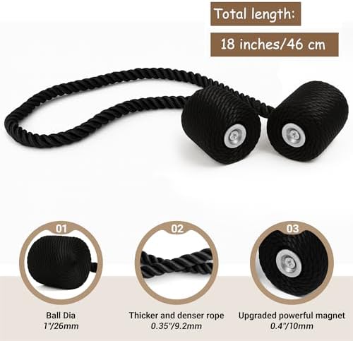Hion Magnetic Curtain Tiebacks Black 6pcs, Curtain Holdbacks Hooks Holders - Image 2