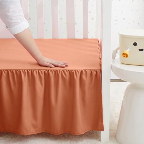 SiinvdaBZX Rust Orange Crib Skirt Dust Ruffle, Microfiber Crib Bed Skirt - Image 7