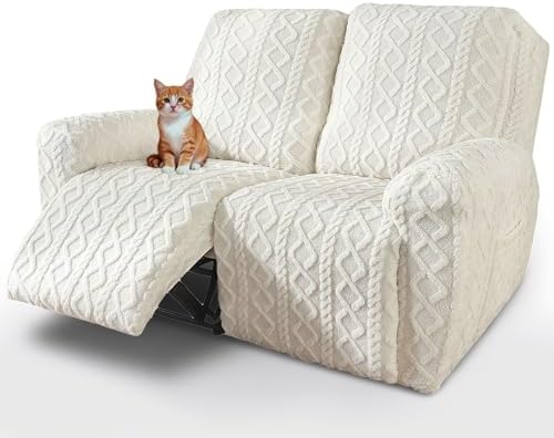vctops 6 Pieces Geometric Jacquard Plush Recliner Loveseat Slipcovers Soft by vctops