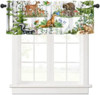 Forest Animal Valance Curtain for Kids Watercolor Wild Animal Bear Fox Deer by AAVEUP