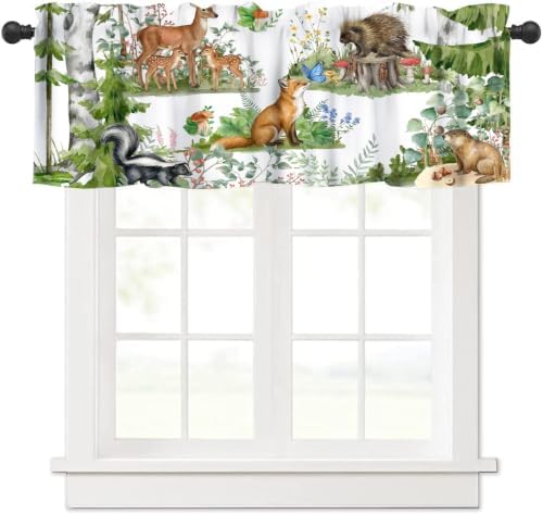 Forest Animal Valance Curtain for Kids Watercolor Wild Animal Bear Fox Deer by AAVEUP