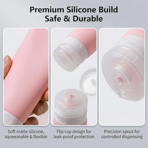 3PCS Empty Refillable Pink Soft Silicon Squeeze Tube Portable Travel Bottle - Image 4