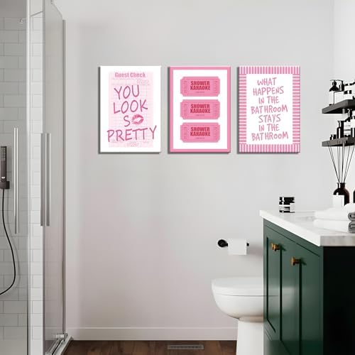 JBZDD 3Pcs Framed Preppy Pink Bathroom Wall Art Set, Funny Guest Check & Shower - Image 7