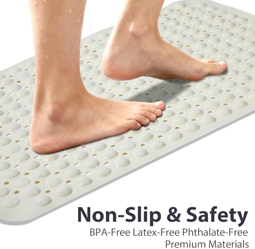 Non Slip Bathtub Mat Bath Shower Mat Beige 17"x30" Standard Size - Image 3