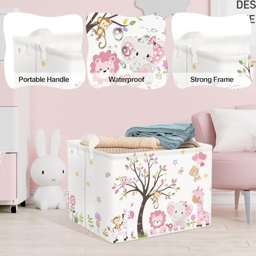 Clastyle Collapsible Large Pink Woodland Animal Baby Girl Bakset Jungle Animals - Image 4