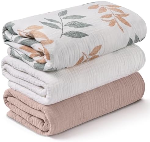 Muslin Swaddle Blankets for Newborn, 3 Pack Breathable Soft Receiving Blanket by LYRICHOMBABY
