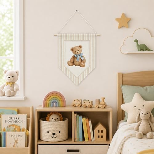 KYTWSFWS Vintage Bear Nursery Wall Art Pennant Flag, Kids Room Wall Decor - Image 4