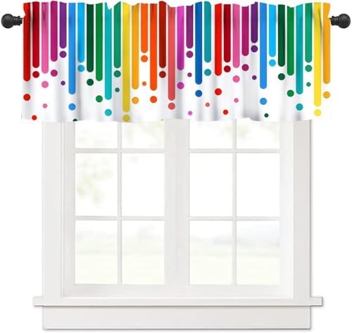 Rainbow Window Valance, Abstract Colorful Rainbow Rain Bright Color Lines Polka by JanJCurt