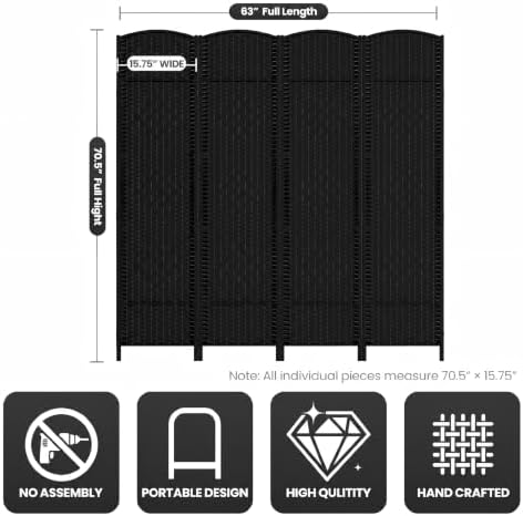 4 Panel Folding Room Divider, Woven Privacy Screen - Image 3
