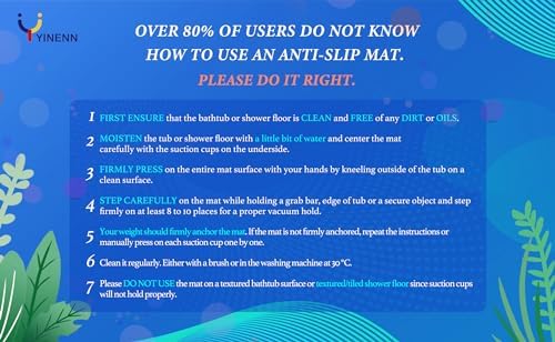YINENN Bath and Shower Safety Mats 40x16 inch, Non Slip - Image 2