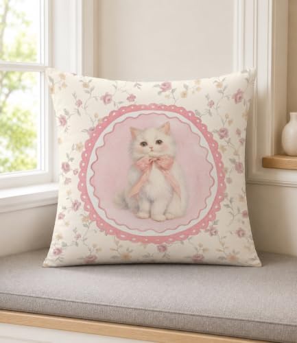 White Cat Pillow Cover 18x18 - Image 2