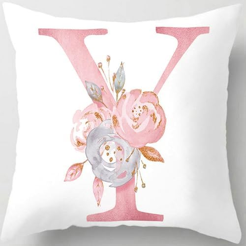 Pink Throw Pillow Covers Cute Alphabet Decorative Cushion Covers Square Letter by TillskuchThrowPillowCovers