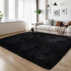 5x8 Thick Black Fluffy Shag Rug by KICHOWUA