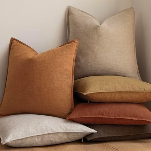 Foindtower Linen Solid Decorative Throw Pillow Covers 24x24 Autumn Orange - Image 6