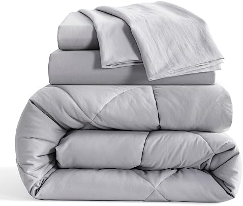 NTBAY Twin Microfiber Bed in a Bag, Comforter Set 5 Piece, Light Grey - Image 2