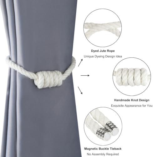 BEL AVENIR Magnetic Jute Curtain Tiebacks 2 Pack Hand-Woven Curtain Ties - Image 3