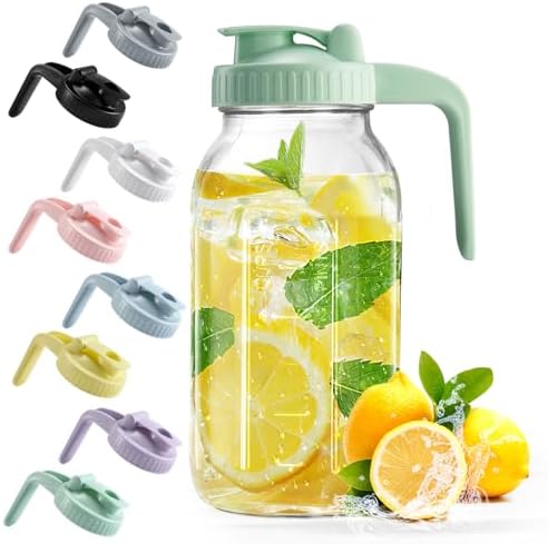 Mason Jar with Pour Spout Lid V-shaped, 2 Quart Iced Tea Pitcher Double Leak by miradexic