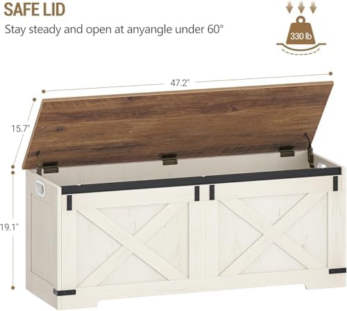 Hzuaneri 47" Farmhouse Storage Chest and Bench | 59 Gal | 330lb Seat - Image 3