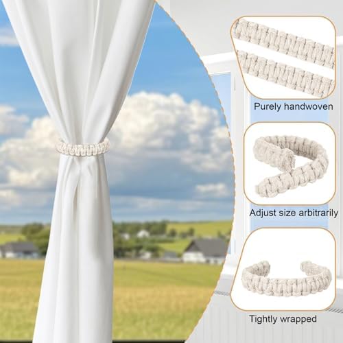 Ptwola 6 Pack Braided Curtain Tiebacks Boho Elegant Rustic Curtain Holdbacks - Image 3