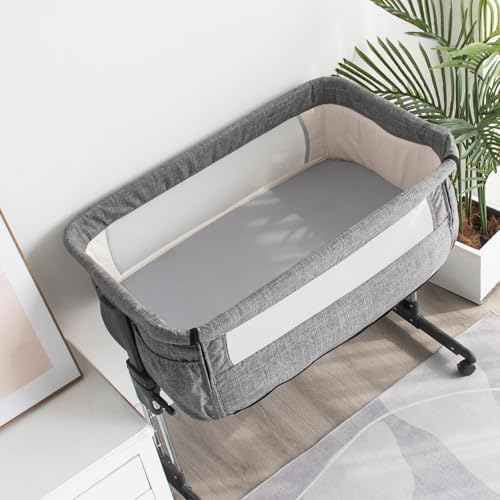 2 Pack Bassinet Sheets Fitted Waterproof White & Grey - Image 6
