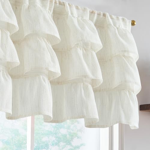 jinchan Ruffled Valance Curtain 18 Inch Farmhouse Sheer 1 Panel Off White by JINCHAN