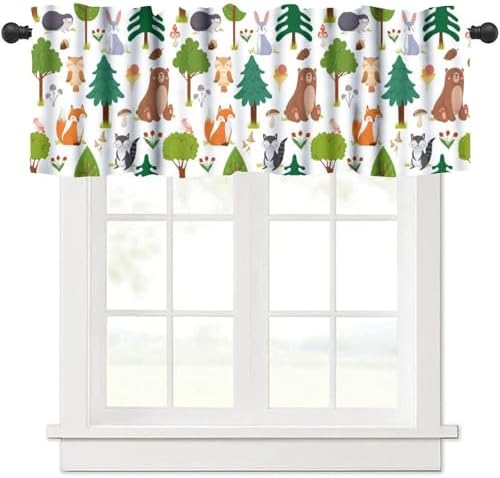 Jungle Animal Valance Curtains Woodland Animals Forest Print Window Treatment by Unknown