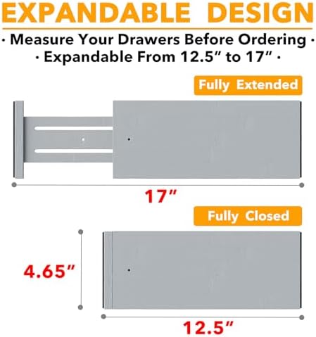SpaceAid Bamboo Dresser Drawer Dividers 6 Pack, 4.65“ High Adjustable 12.5“-17” - Image 3