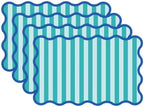 JarThenaAMCS 60 Pcs Blue Green Striped Paper Placemats Scalloped Edge Table by JarThenaAMCS