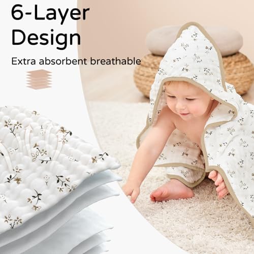 Yoofoss Hooded Baby Bath Towels 2 Pack 100% Muslin Organic Cotton - Image 3