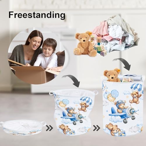 Clastyle 45L Large Blue Bear Pilot Kid Boy Girl Laundry Hamper - Image 3