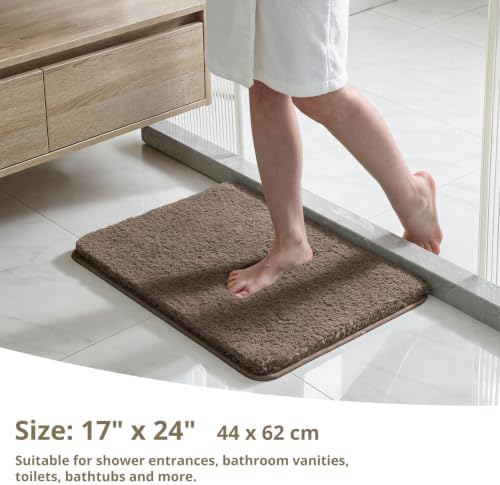 Polyester Bathroom Rug 17"x24" Brown, Non-Slip Soft Shaggy Bath Mat - Image 2