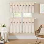 ASPMIZ Linen Kitchen Curtains 24 Inch Length, Farmhouse Boho Button Kitchen - Image 3