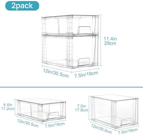 Vtopmart Clear Stackable Storage Drawers, 8 Pack Medium Set - Image 3