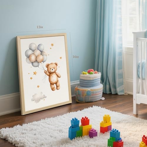 Teddy Bear Pictures Wall Decor, Baby Nursery Wall Art Wood Framed 12x16in - Image 6