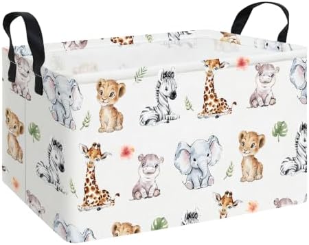 Rectangular Safari Animal Storage Bin, Fabric Closet Organizer Basket by ONOEV