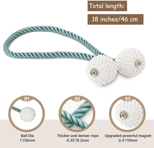 Hion Magnetic Curtain Tiebacks Blue 2pcs, Curtain Holdbacks Hooks Holders - Image 2
