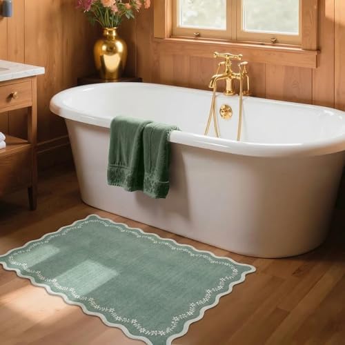 GarveeHome Scalloped Entryway Rug 2x3 Sage Green Washable Front Door Rug - Image 3