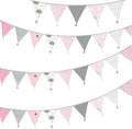 G2PLUS 10.8Ft Cotton Triangle Bunting Banner – 12pcs Pink and Grey Fabric by G2PLUS