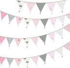 G2PLUS 10.8Ft Cotton Triangle Bunting Banner – 12pcs Pink and Grey Fabric by G2PLUS