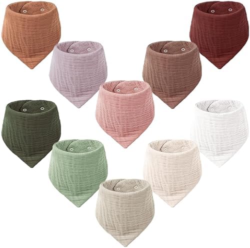 Konssy 10 Pack Baby Muslin Bandana Bibs by Konssy