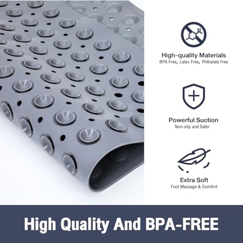 Square Shower Mat Bathtub Mat Tub Bath Mat Non Slip Grey 21"x21" - Image 2