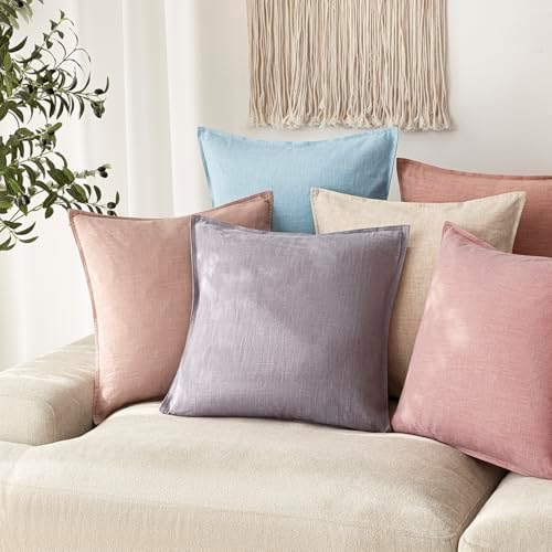 Foindtower Linen Solid Decorative Throw Pillow Covers 24x24 Light Purple - Image 5