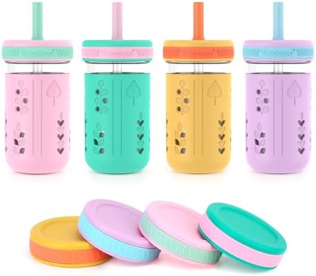 Tronco 12 oz Glass Sippy Cup for Kids & Toddlers | Mason Jar Smoothie Cups by Tronco