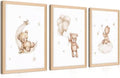 Framed Teddy Bear Wall Art Nursery Decor Set of 3, Bear Sleeping on The Moon by BGFCEWallArt