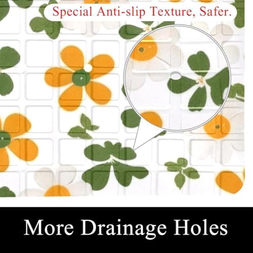 Bathtub Mat Non Slip 26.8x15.1 Inch, Daisies Floral Shower Mat - Image 2