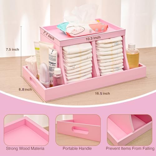 Three colors Diaper Organizer, Wooden Diaper Caddy Organizer, Changing Table - Image 4